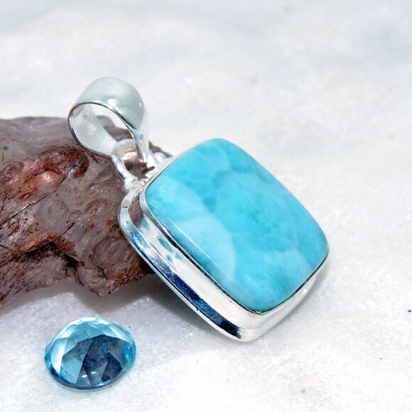 Larimar Gemstone Pendant, 925 Sterling Silver,  Handmade Design Pendant - Picture 2 of 4